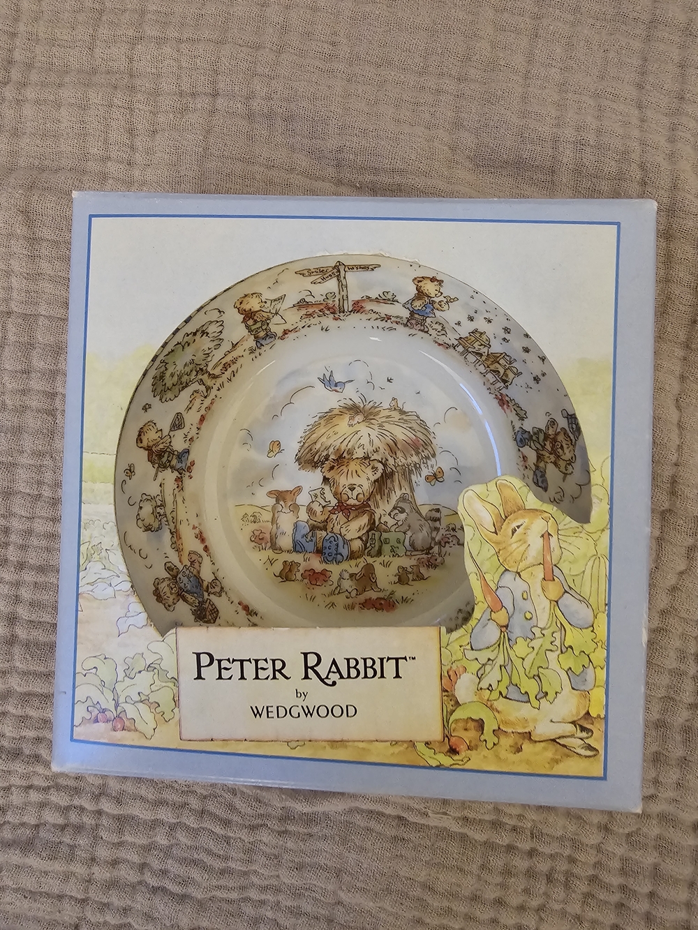 Vintage Wedgwood Peter Rabbit Kids Cream Ceramic Bowl - Classic Illustration